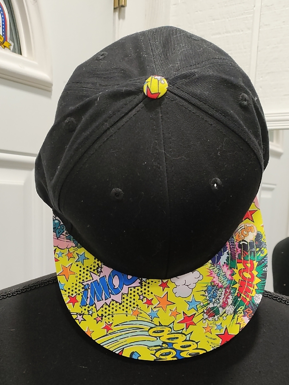 KBETHOS Kids Snapback Black Hat with Yellow & Red Comic Brim